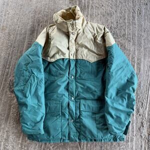 VINTAGE 80S SUN DOWN GREEN PUFFER JACKET GOOSE DOWN OUTDOORS WINTER MENS XL